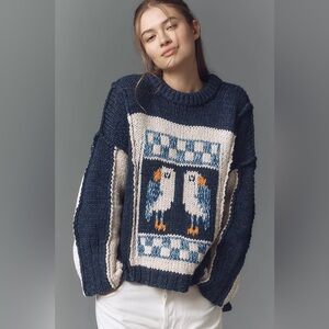 Anthropologie Pilcro Chunky Crew-Neck Puffin Bird Sweater (Size XS)